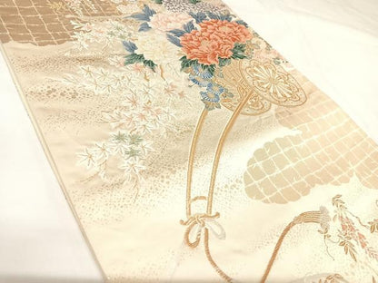 平和屋着物◎六通柄袋帯　唐織　花車文　金糸　正絹　逸品　AABK0890yx