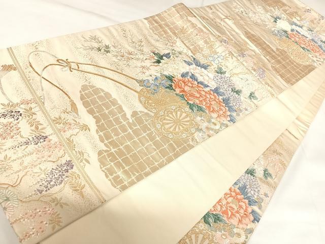 平和屋着物◎六通柄袋帯　唐織　花車文　金糸　正絹　逸品　AABK0890yx