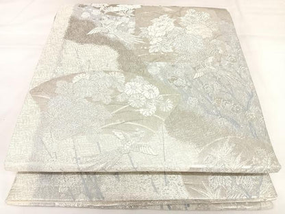 平和屋着物◎六通柄袋帯　鳳凰花文　銀糸　正絹　逸品　AABK0891yx