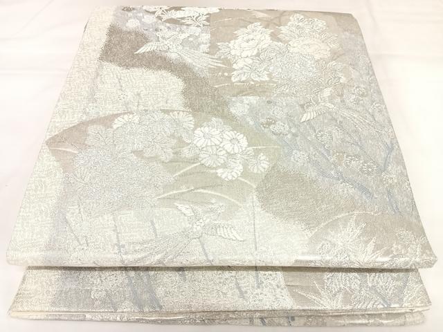 平和屋着物◎六通柄袋帯　鳳凰花文　銀糸　正絹　逸品　AABK0891yx