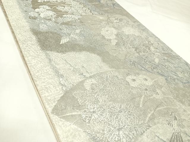 平和屋着物◎六通柄袋帯　鳳凰花文　銀糸　正絹　逸品　AABK0891yx