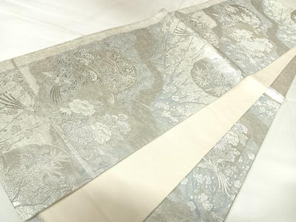 平和屋着物◎六通柄袋帯　鳳凰花文　銀糸　正絹　逸品　AABK0891yx