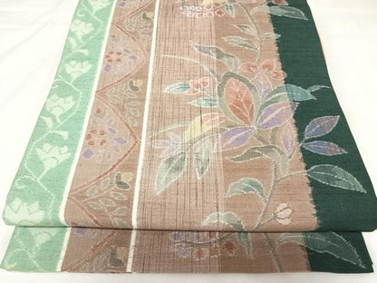 平和屋着物◎全通柄袋帯　紬地　枝花文　正絹　逸品　AABK0895yx