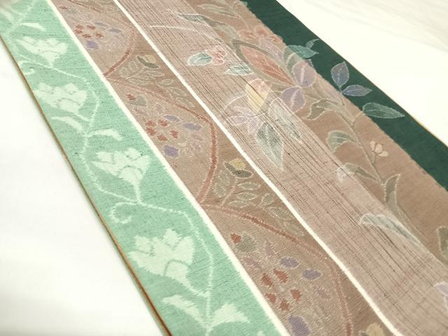 平和屋着物◎全通柄袋帯　紬地　枝花文　正絹　逸品　AABK0895yx