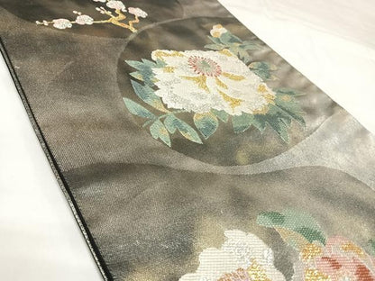 平和屋着物◎六通柄袋帯　唐織　草花文　金銀糸　引箔　正絹　逸品　AABK0898yx