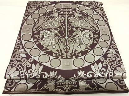 平和屋着物◎六通柄　本袋帯　狩猟文　銀糸　正絹　逸品　AABK0902yx