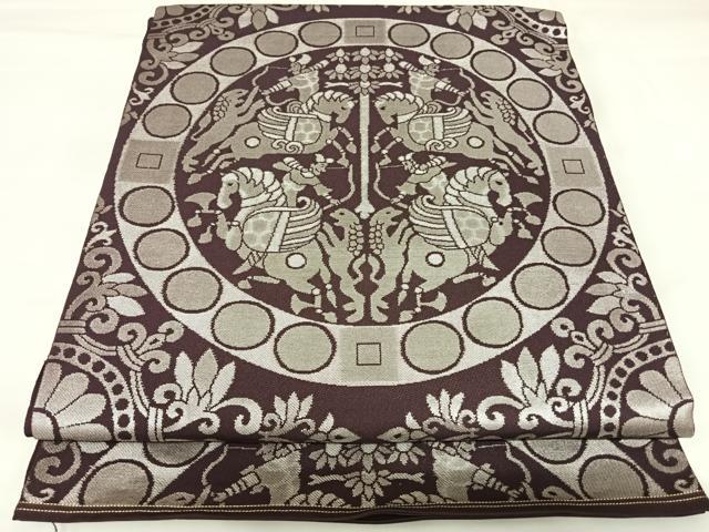 平和屋着物◎六通柄　本袋帯　狩猟文　銀糸　正絹　逸品　AABK0902yx
