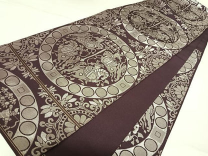 平和屋着物◎六通柄　本袋帯　狩猟文　銀糸　正絹　逸品　AABK0902yx