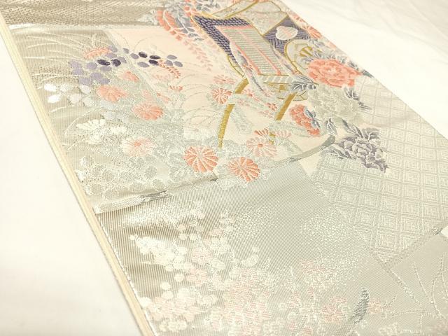 平和屋着物◎六通柄袋帯　唐織　御所車花文　金銀糸　正絹　逸品　AABK0906yx