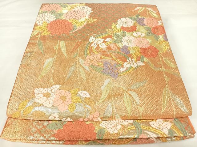 平和屋着物◎本佐賀錦　六通柄袋帯　唐織　花丸文　金糸　正絹　逸品　AABK0909yx