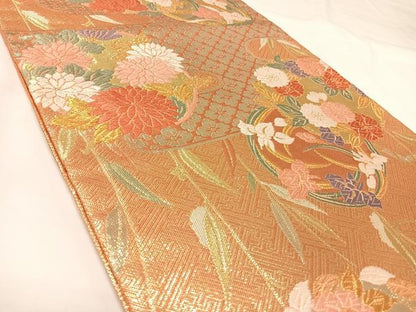 平和屋着物◎本佐賀錦　六通柄袋帯　唐織　花丸文　金糸　正絹　逸品　AABK0909yx