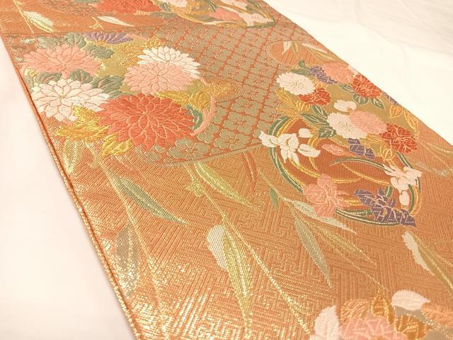 平和屋着物◎本佐賀錦　六通柄袋帯　唐織　花丸文　金糸　正絹　逸品　AABK0909yx