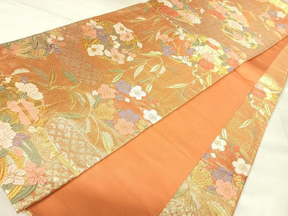 平和屋着物◎本佐賀錦　六通柄袋帯　唐織　花丸文　金糸　正絹　逸品　AABK0909yx