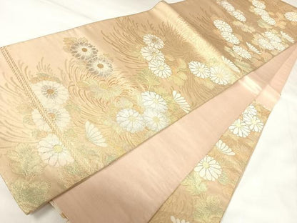 平和屋着物◎六通柄袋帯　菊文　金銀糸　正絹　逸品　AABK0910yx