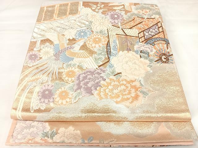 平和屋着物◎六通柄袋帯　唐織　御所車鳳凰花文　金銀糸　正絹　逸品　AABK0911yx