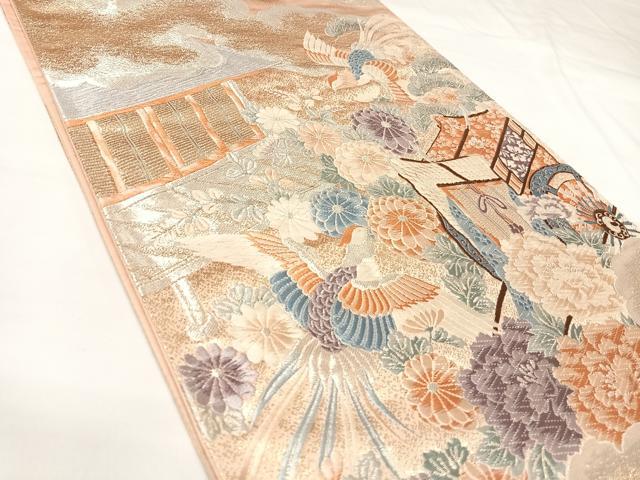 平和屋着物◎六通柄袋帯　唐織　御所車鳳凰花文　金銀糸　正絹　逸品　AABK0911yx