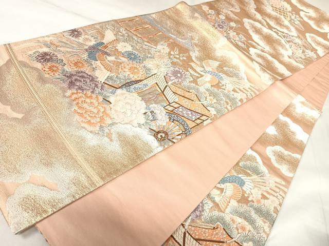 平和屋着物◎六通柄袋帯　唐織　御所車鳳凰花文　金銀糸　正絹　逸品　AABK0911yx