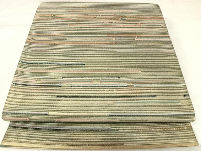 平和屋着物◎全通柄袋帯　横段文　金糸　正絹　逸品　AABK0912yx