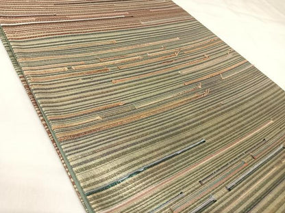 平和屋着物◎全通柄袋帯　横段文　金糸　正絹　逸品　AABK0912yx