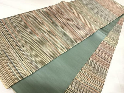 平和屋着物◎全通柄袋帯　横段文　金糸　正絹　逸品　AABK0912yx