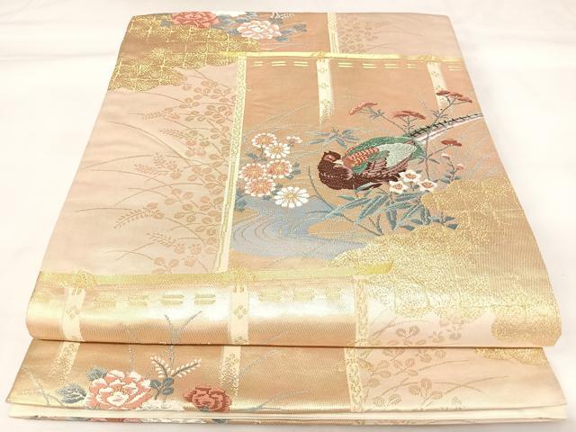 平和屋着物◎六通柄袋帯　唐織　曽文花鳥文　金銀糸　正絹　逸品　AABK0914yx