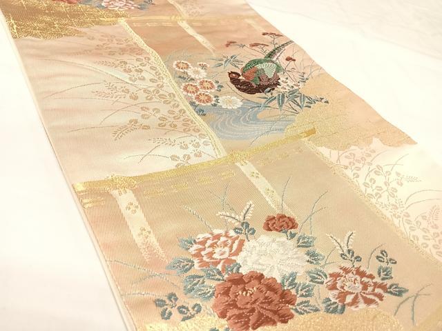 平和屋着物◎六通柄袋帯　唐織　曽文花鳥文　金銀糸　正絹　逸品　AABK0914yx