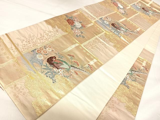 平和屋着物◎六通柄袋帯　唐織　曽文花鳥文　金銀糸　正絹　逸品　AABK0914yx