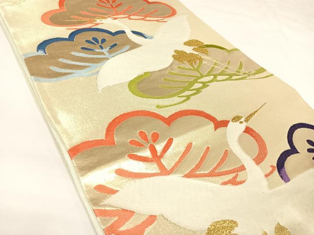 平和屋着物◎六通柄袋帯　唐織　飛鶴松文　金糸　正絹　逸品　AABK0917yx