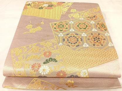 平和屋着物◎六通柄袋帯　唐織　正倉院花文　金糸　正絹　逸品　AABK0918yx