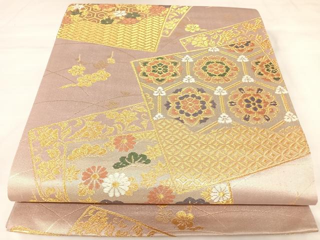 平和屋着物◎六通柄袋帯　唐織　正倉院花文　金糸　正絹　逸品　AABK0918yx