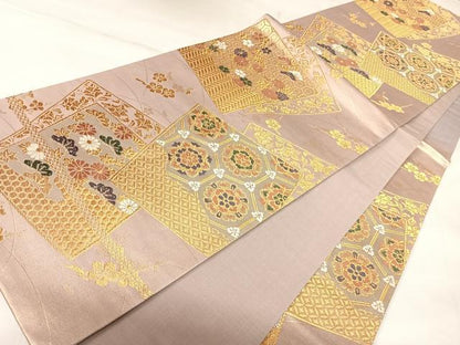 平和屋着物◎六通柄袋帯　唐織　正倉院花文　金糸　正絹　逸品　AABK0918yx