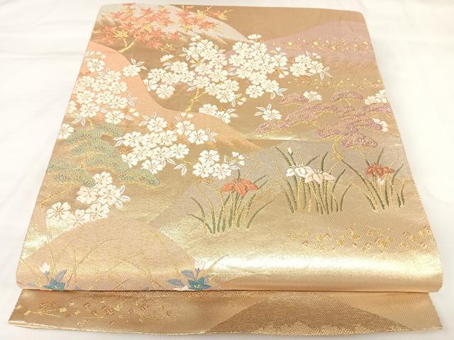 平和屋着物◎六通柄袋帯　唐織　花松文　金糸　正絹　逸品　AABK0919yx