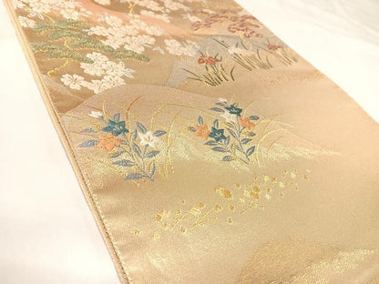 平和屋着物◎六通柄袋帯　唐織　花松文　金糸　正絹　逸品　AABK0919yx