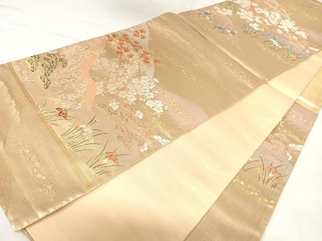 平和屋着物◎六通柄袋帯　唐織　花松文　金糸　正絹　逸品　AABK0919yx