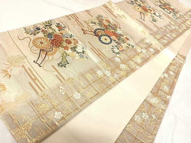 平和屋着物◎六通柄袋帯　唐織　花車文　金糸　正絹　逸品　AABK0920yx