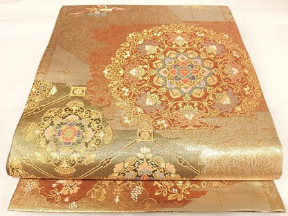 平和屋着物◎佐賀錦　六通柄袋帯　鳳凰花文　金銀糸　正絹　逸品　AABK0921yx