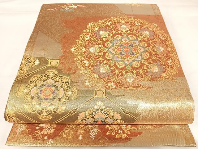 平和屋着物◎佐賀錦　六通柄袋帯　鳳凰花文　金銀糸　正絹　逸品　AABK0921yx