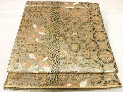 平和屋着物◎佐賀錦　六通柄袋帯　唐織　花鳥文　金銀糸　正絹　逸品　AABK0922yx