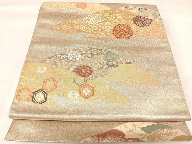 平和屋着物◎六通柄袋帯　唐織　慶長山霞文　金銀糸　正絹　逸品　AABK0926yx