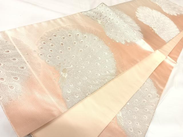 平和屋着物◎六通柄袋帯　唐織　孔雀文　金銀糸　正絹　逸品　AABK0927yx
