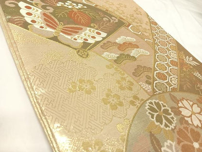 平和屋着物◎佐賀錦　六通柄袋帯　花蝶文　鳳凰　金糸　正絹　逸品　AABK0928yx
