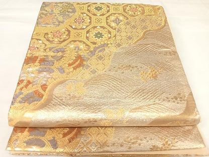 平和屋着物◎六通柄袋帯　唐織　亀甲花文　金銀糸　正絹　逸品　AABK0929yx