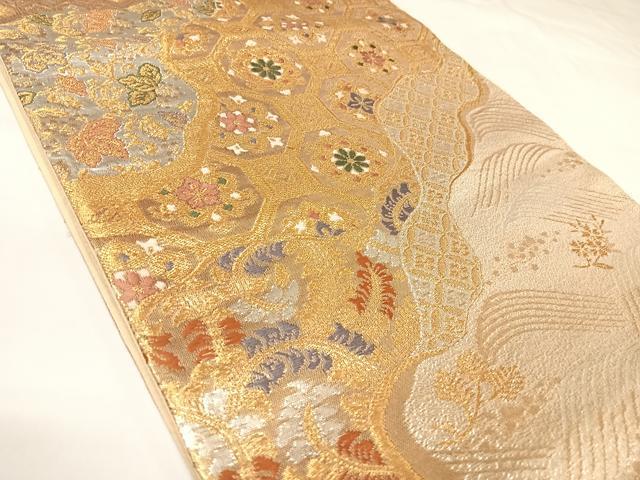 平和屋着物◎六通柄袋帯　唐織　亀甲花文　金銀糸　正絹　逸品　AABK0929yx