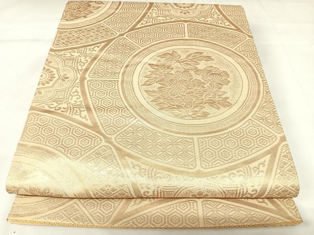 平和屋着物◎六通柄袋帯　花絵皿文　金糸　正絹　逸品　AABK0933yx