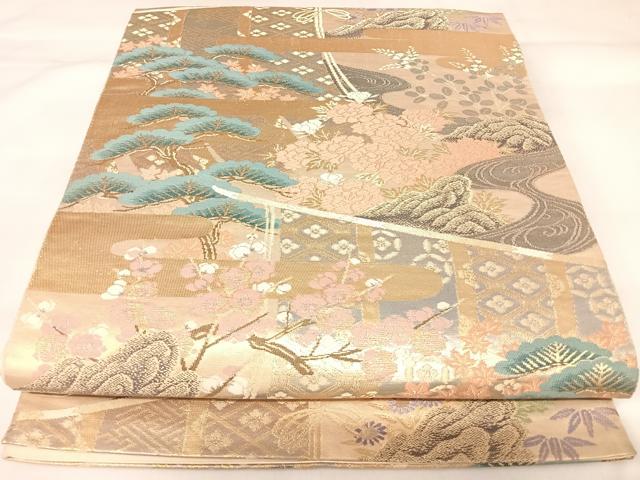 平和屋着物◎六通柄袋帯　唐織　松竹梅文　金銀糸　正絹　逸品　AABK0934yx