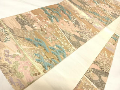 平和屋着物◎六通柄袋帯　唐織　松竹梅文　金銀糸　正絹　逸品　AABK0934yx