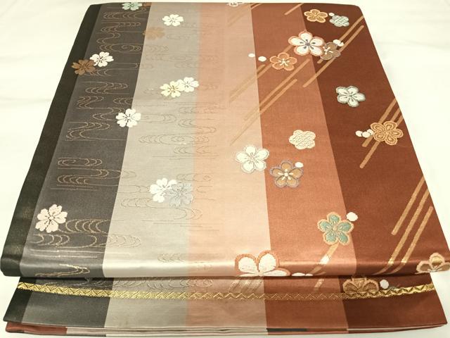 平和屋着物◎全通柄袋帯　唐織　流水花文　金糸　正絹　逸品　AABK0937yx