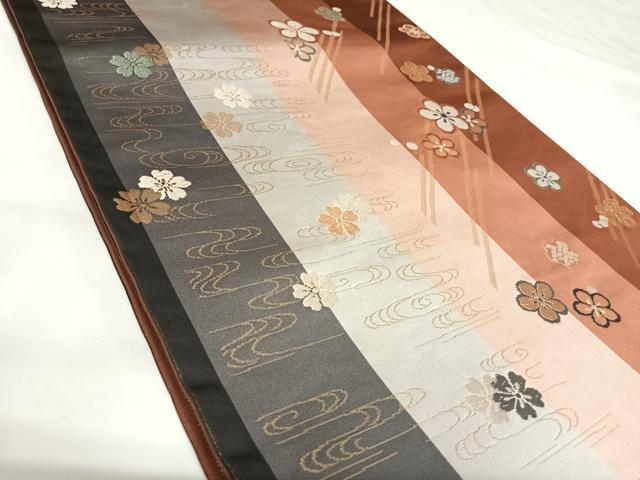 平和屋着物◎全通柄袋帯　唐織　流水花文　金糸　正絹　逸品　AABK0937yx