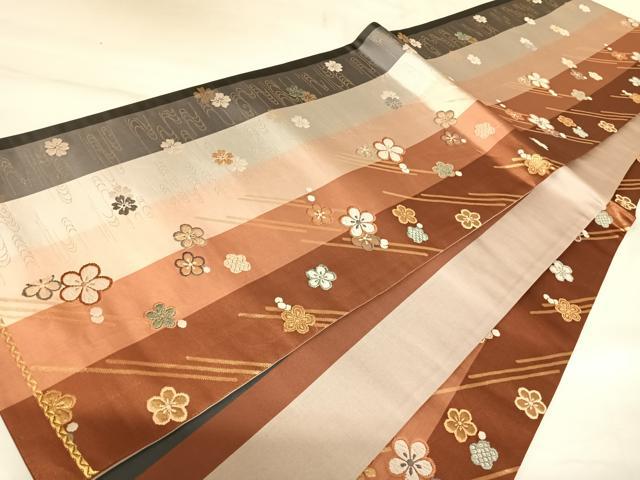 平和屋着物◎全通柄袋帯　唐織　流水花文　金糸　正絹　逸品　AABK0937yx