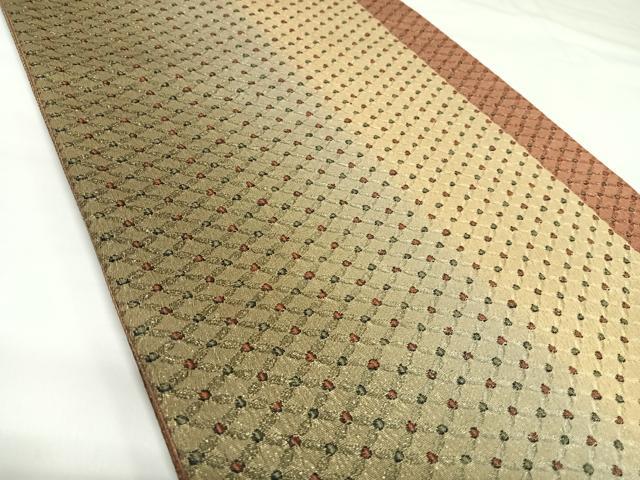 平和屋着物◎六通柄袋帯　菱繋文　金糸　正絹　逸品　AABK0941yx